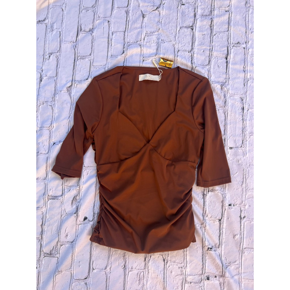 NEW Lizette Collection Brown Ruched 3/4 Sleeve Top L
